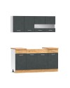 Cucina monoblocco 160 cm ERIKA grigio e rovere con lavello e pensili
