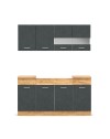 Cucina monoblocco 160 cm ERIKA grigio e rovere con lavello e pensili