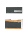 Cucina monoblocco 160 cm ERIKA grigio e rovere con lavello e pensili
