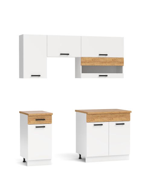 Cucina monoblocco Nina 180 cm bianco e rovere senza elettrodomestici