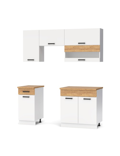 Cucina monoblocco Nina 180 cm bianco e rovere senza elettrodomestici