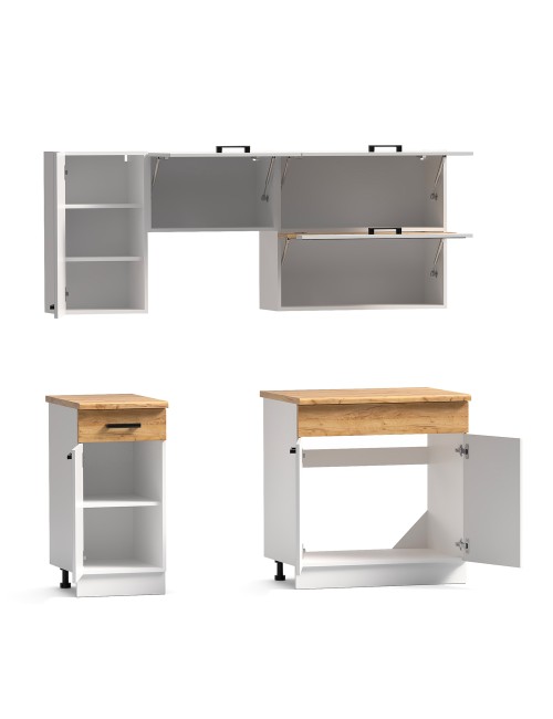 Cucina monoblocco Nina 180 cm bianco e rovere senza elettrodomestici