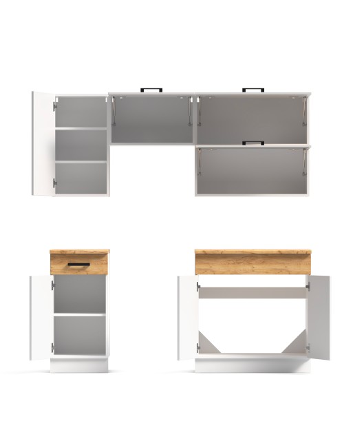 Cucina monoblocco Nina 180 cm bianco e rovere senza elettrodomestici