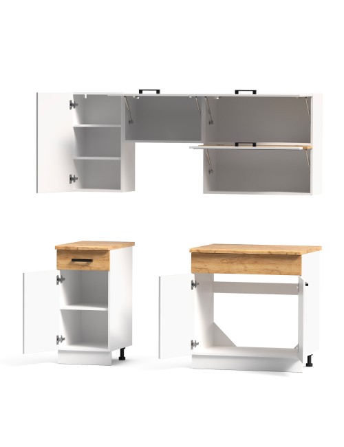 Cucina monoblocco Nina 180 cm bianco e rovere senza elettrodomestici
