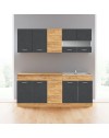 Cucina monoblocco 200 cm Erika grigio e rovere con lavello e pensili