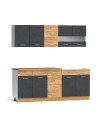 Cucina monoblocco 200 cm Erika grigio e rovere con lavello e pensili