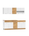 Cucina monoblocco 200 cm Erika bianco e rovere con lavello e pensili
