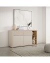 Madia Origin Core 2 ante 2 cassetti con vani a giorno 160 cm cashmere e dettaglio rovere