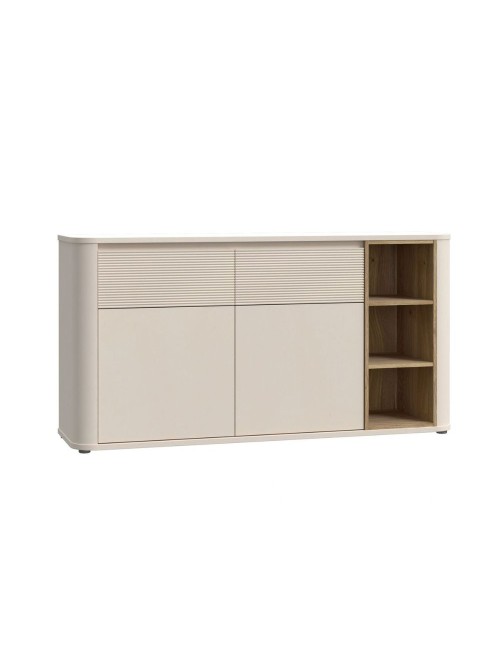 Madia Origin Core 2 ante 2 cassetti con vani a giorno 160 cm cashmere e dettaglio rovere