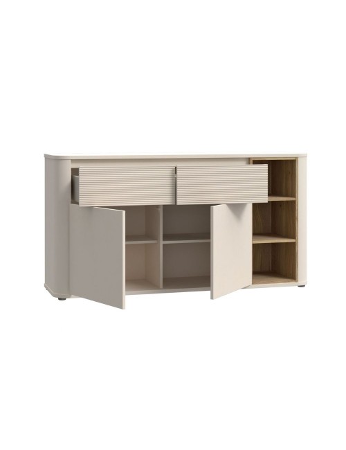 Madia Origin Core 2 ante 2 cassetti con vani a giorno 160 cm cashmere e dettaglio rovere