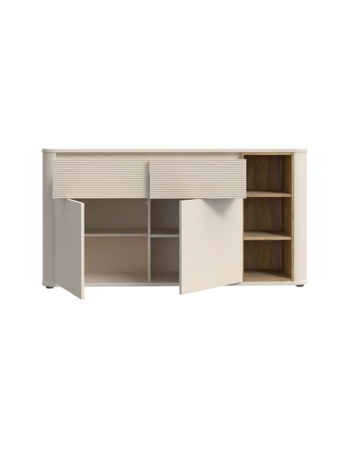 Madia Origin Core 2 ante 2 cassetti con vani a giorno 160 cm cashmere e dettaglio rovere