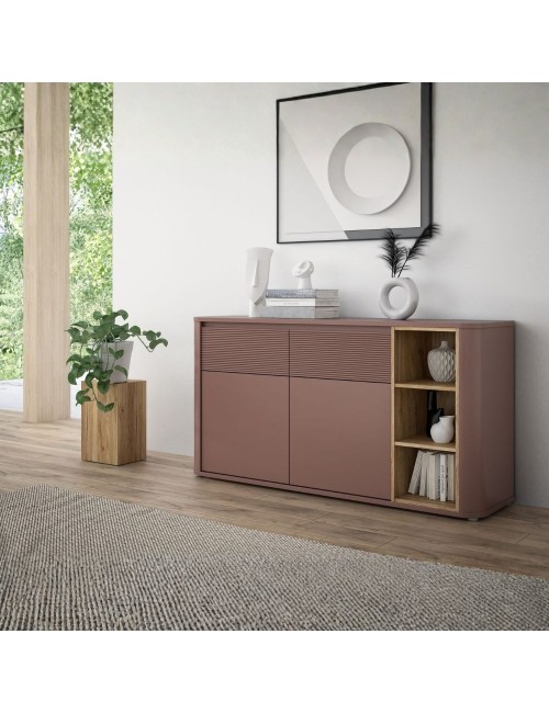 Madia Origin Core 2 ante 2 cassetti con vani a giorno 160 cm terracotta e dettaglio rovere