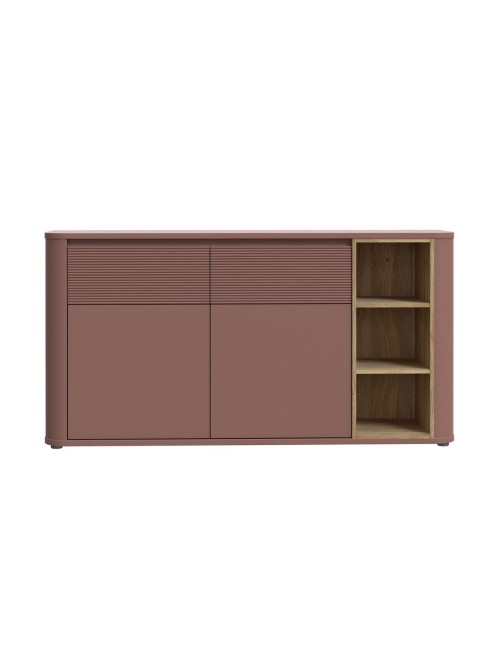 Madia Origin Core 2 ante 2 cassetti con vani a giorno 160 cm terracotta e dettaglio rovere