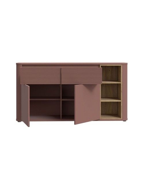 Madia Origin Core 2 ante 2 cassetti con vani a giorno 160 cm terracotta e dettaglio rovere