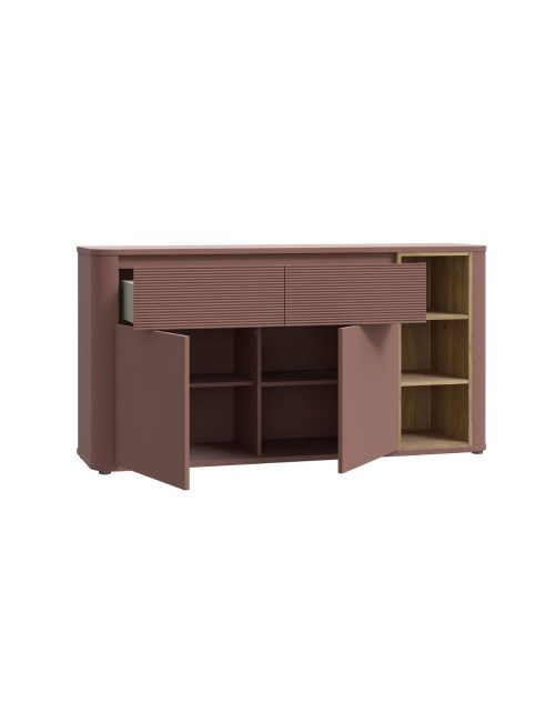 Madia Origin Core 2 ante 2 cassetti con vani a giorno 160 cm terracotta e dettaglio rovere