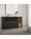 Madia Origin Core 2 ante 2 cassetti con vani a giorno 160 cm nero e dettaglio rovere
