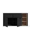 Madia Origin Core 2 ante 2 cassetti con vani a giorno 160 cm nero e dettaglio rovere