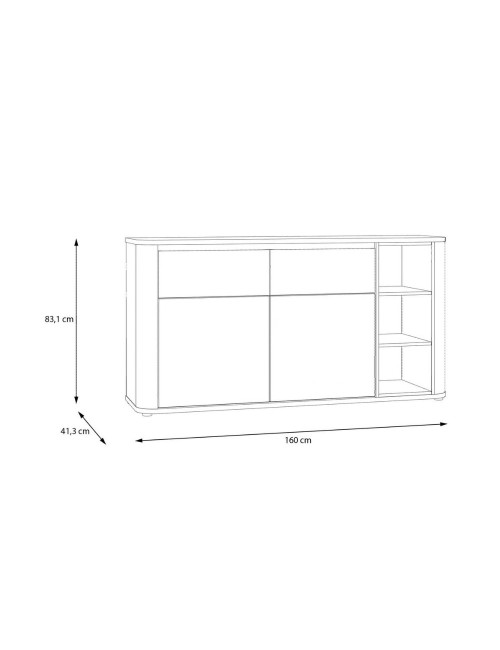 Madia Origin Core 2 ante 2 cassetti con vani a giorno 160 cm nero e dettaglio rovere