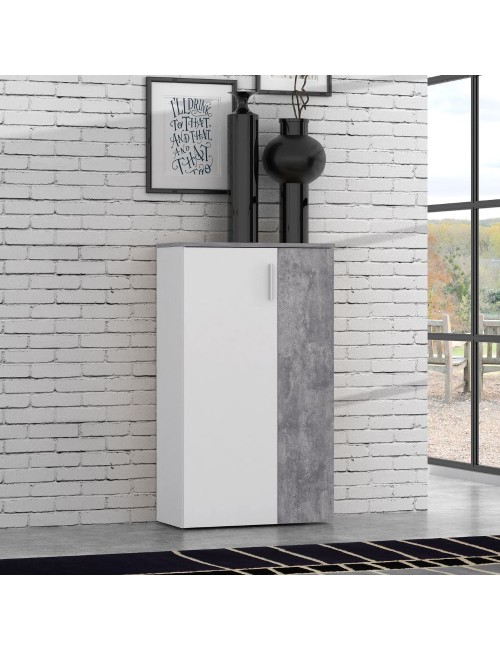 Mobile multiuso scarpiera 2 ante con 5 ripiani colore bianco e cemento Lucio 69x34x120H