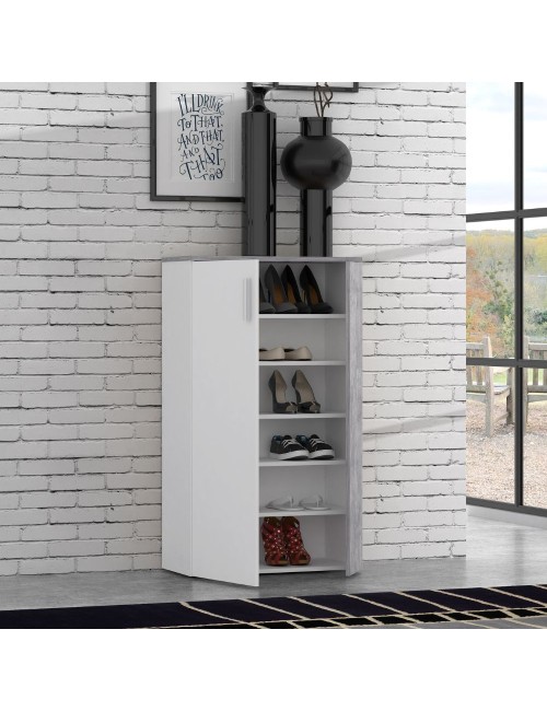 Mobile multiuso scarpiera 2 ante con 5 ripiani colore bianco e cemento Lucio 69x34x120H