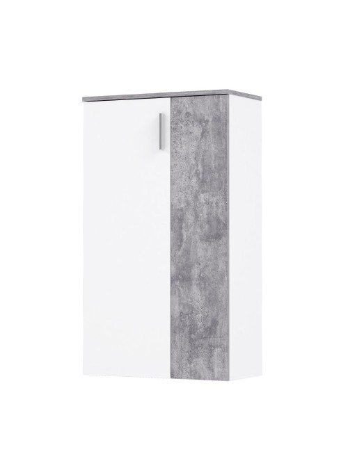 Mobile multiuso scarpiera 2 ante con 5 ripiani colore bianco e cemento Lucio 69x34x120H