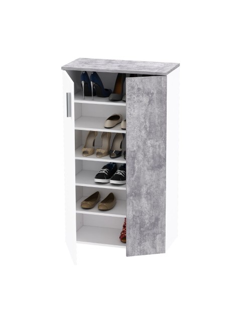 Mobile multiuso scarpiera 2 ante con 5 ripiani colore bianco e cemento Lucio 69x34x120H