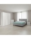 Camera da letto Georgie con armadio 4 ante bianco opaco e letto matrimoniale Snello grigio chiaro