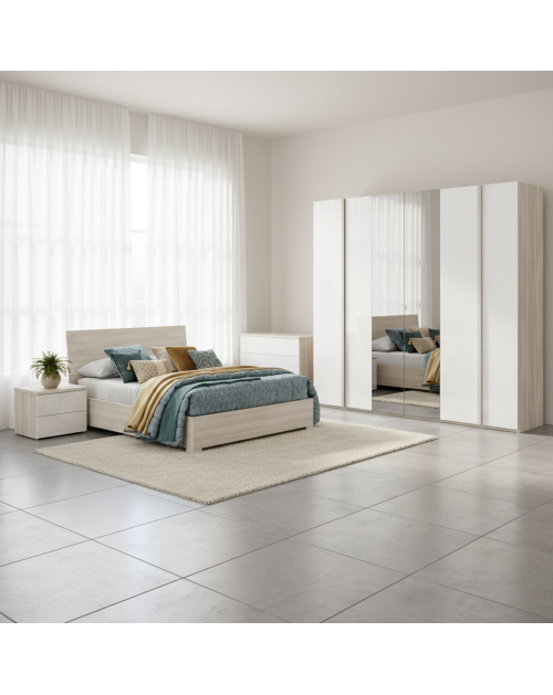Camera Completa MELODIA – Eleganza Contemporanea Rovere e Bianco Lucido
