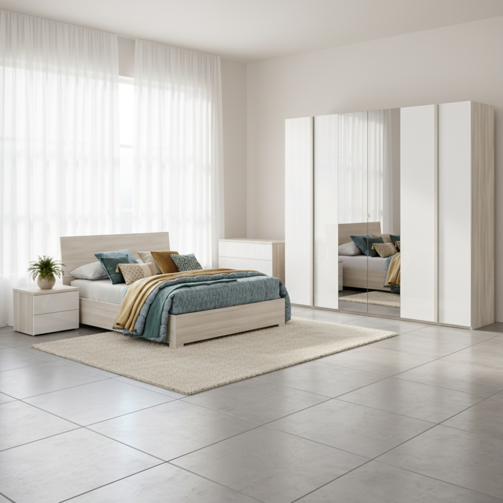 Camera Completa MELODIA – Eleganza Contemporanea Rovere e Bianco Lucido