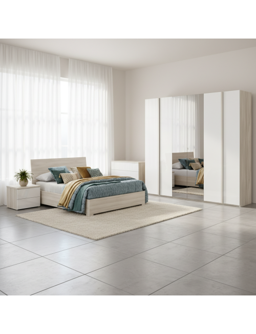 Camera Completa MELODIA – Eleganza Contemporanea Rovere e Bianco Lucido