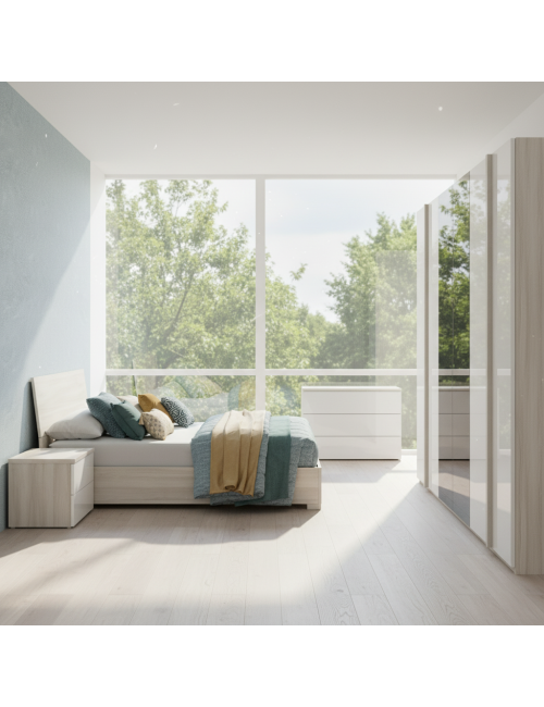 Camera Completa MELODIA – Eleganza Contemporanea Rovere e Bianco Lucido