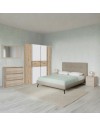 Camera da letto Milk con armadio 2 ante scorrevoli e 2 battenti rovere bianco e letto Stiletto tortora