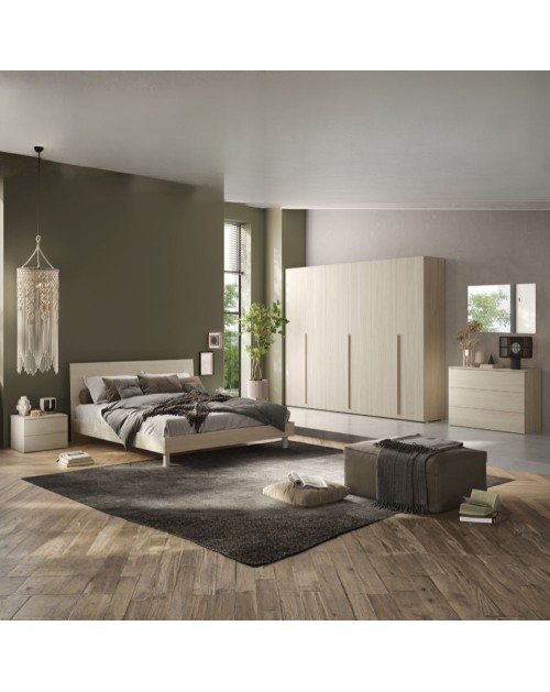Camera da letto Corinna con armadio 6 ante battenti e letto matrimoniale in legno colore olmo