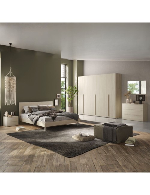 Camera da letto Corinna con armadio 6 ante battenti e letto matrimoniale in legno colore olmo