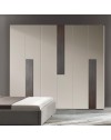 Camera da letto completa Kendra con armadio 6 ante battenti e letto contenitore imbottito tortora noce