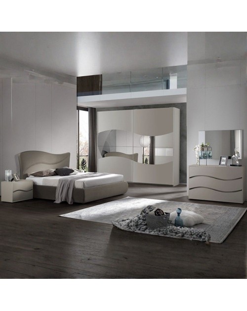 Camera da Letto matrimoniale Soave grigio con Letto contenitore e armadio 2 ante scorrevoli
