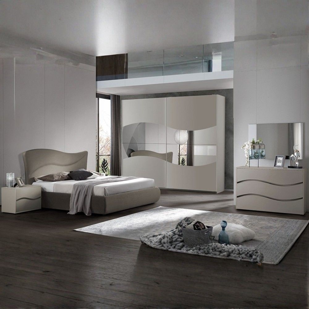 Camera da Letto matrimoniale Soave grigio con Letto contenitore e armadio 2 ante scorrevoli