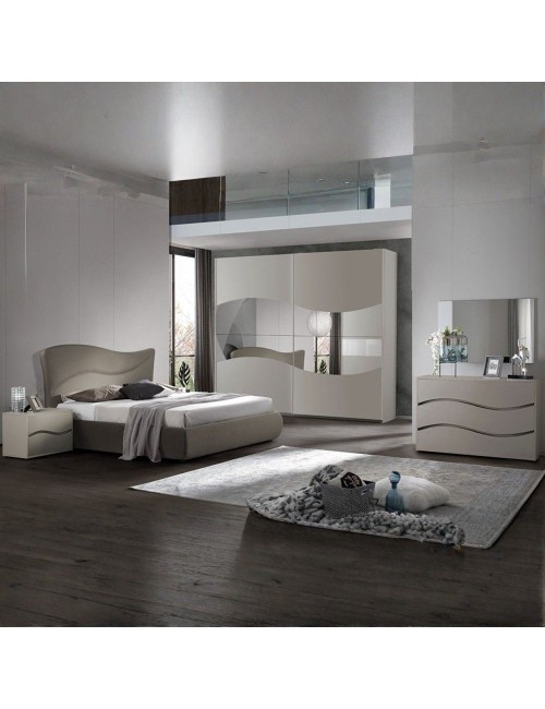 Camera da Letto matrimoniale Soave grigio con Letto contenitore e armadio 2 ante scorrevoli