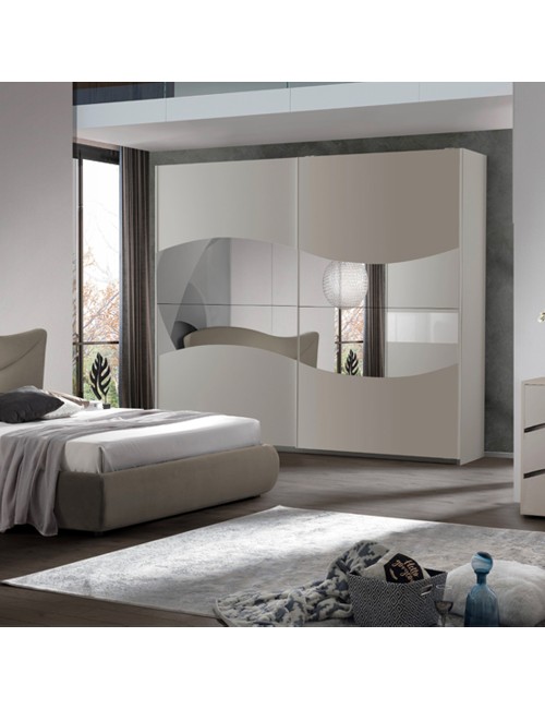 Camera da Letto matrimoniale Soave grigio con Letto contenitore e armadio 2 ante scorrevoli