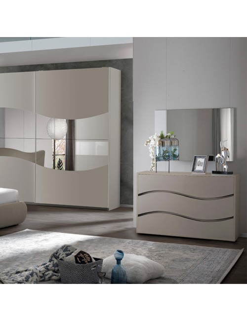 Camera da Letto matrimoniale Soave grigio con Letto contenitore e armadio 2 ante scorrevoli