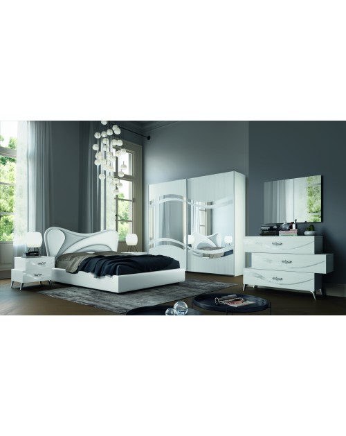 Camera da letto bianco frassinato con decorazioni argento Delia