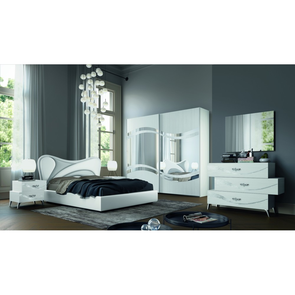Camera da letto bianco frassinato con decorazioni argento Delia