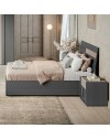 Camera da letto Faba armadio 6 ante battenti grigio e talco e letto contenitore in legno