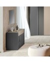 Camera da letto Faba armadio 6 ante battenti grigio e talco e letto contenitore in legno