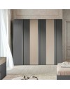 Camera da letto Faba armadio 6 ante battenti grigio e talco e letto contenitore in legno