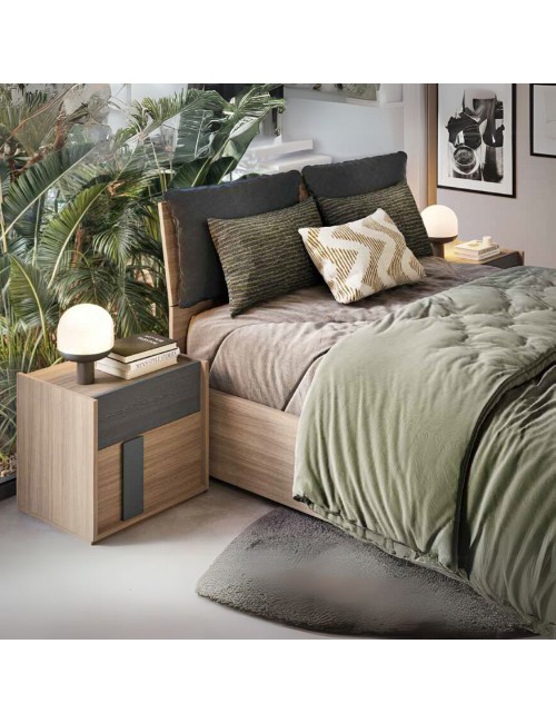 Camera da letto Faba armadio 4 ante noce e grigio e letto contenitore in legno noce