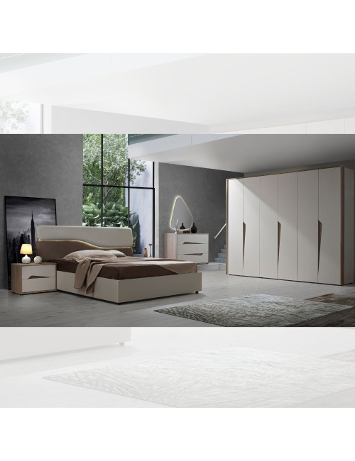 Camera da Letto con Letto Contenitore Soleil Cashmere e Rovere Caffè