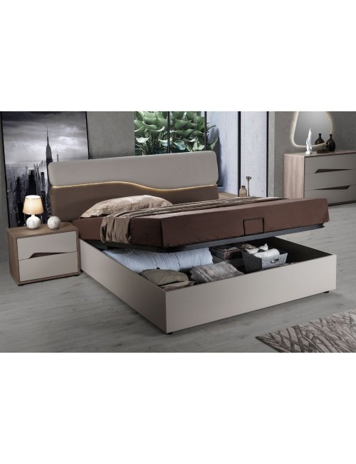 Camera da Letto con Letto Contenitore Soleil Cashmere e Rovere Caffè
