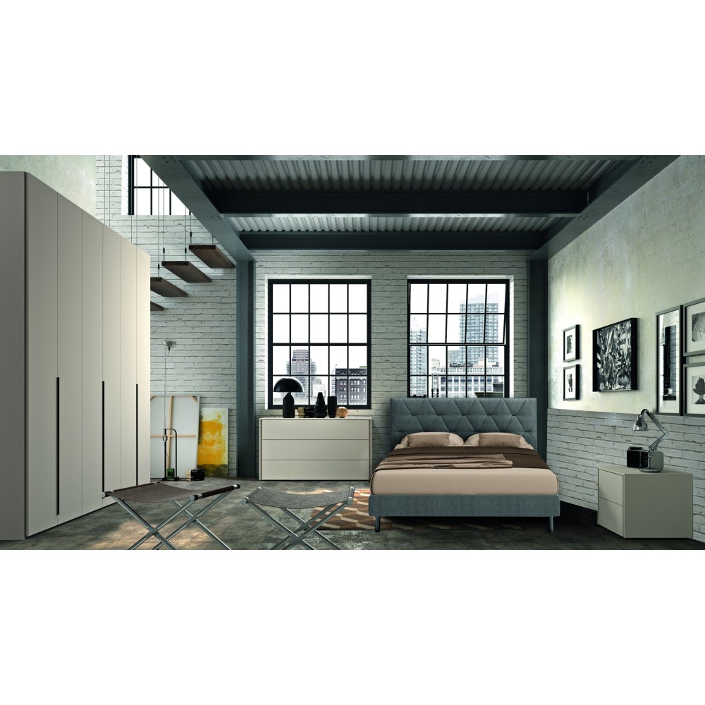 Camera da letto grigio frassinato con letto contenitore Piera