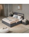 Camera da letto Tania grigio e talco armadio scorrevole con specchi e letto contenitore in legno